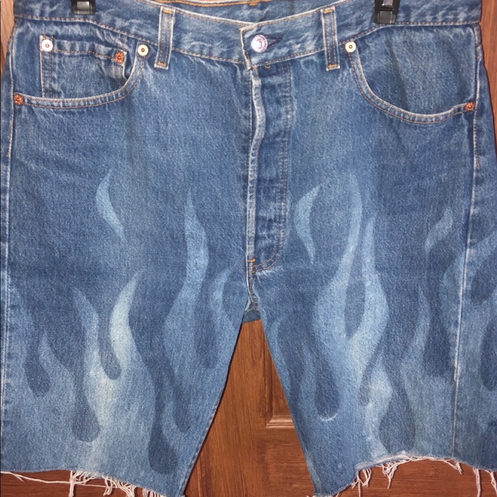 Hand made custom flame Levi shorts. Mom fit